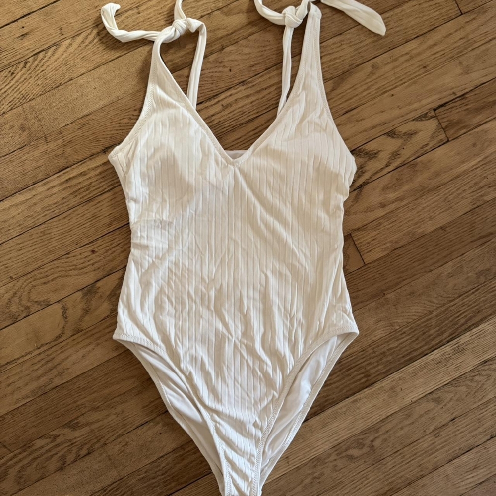 Shade & Shore Women's Cream and White Swimsuit-one-piece